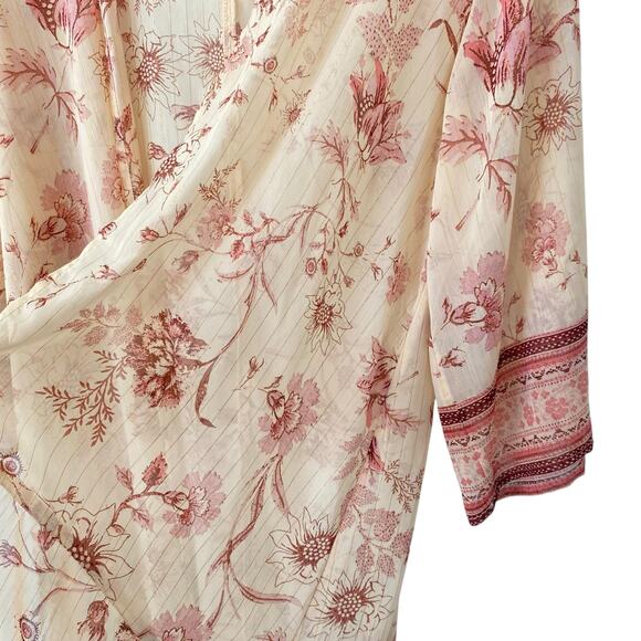 MAURICES Floral Kimono Sheer Open Front XL Cream Mauve Pink Boho Lightweight - Picture 3 of 6